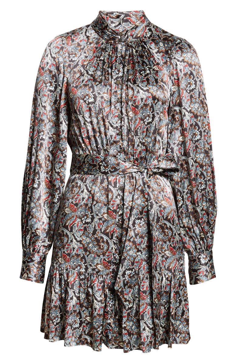 Veronica Beard Zoella Paisley Long Sleeve Silk Blend Minidress, Alternate, color, Black Multi