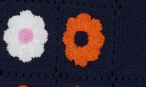 Cotton Emporium Flower Patch Button Front Cardigan In Navy