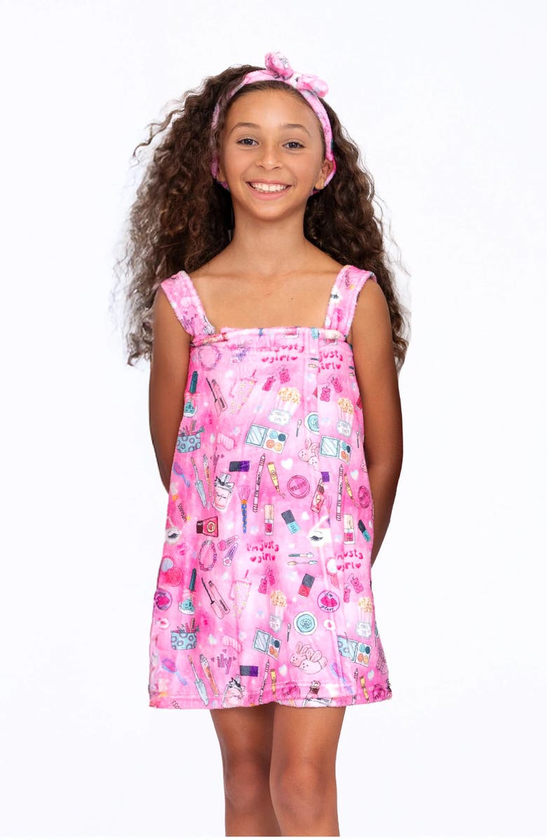 Preppy Goose Plush Bow Print Spa Wrap, Alternate, color, Fuschia