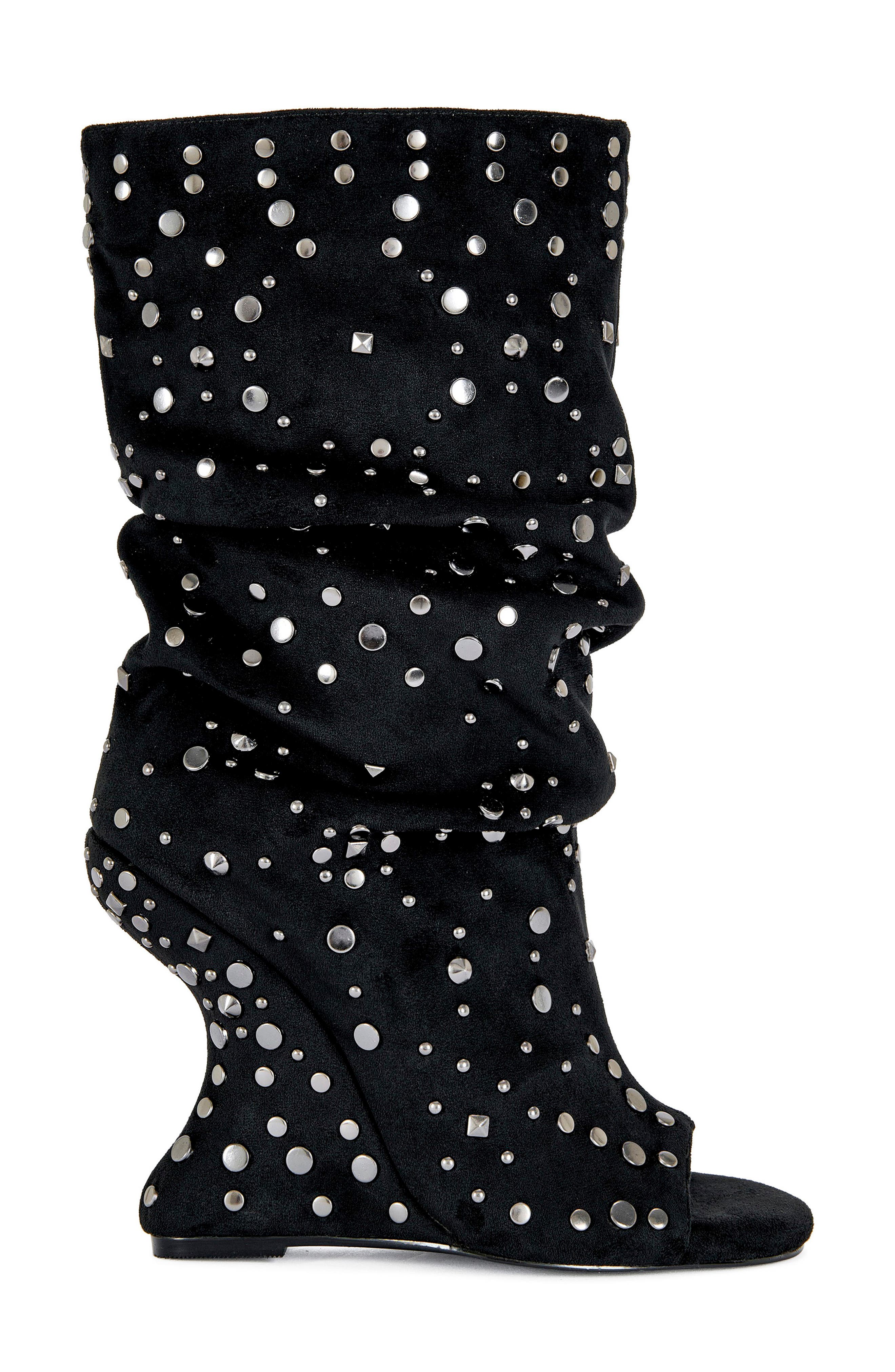 AZALEA WANG Naomani Studded Wedge Bootie, Alternate, color, Denim