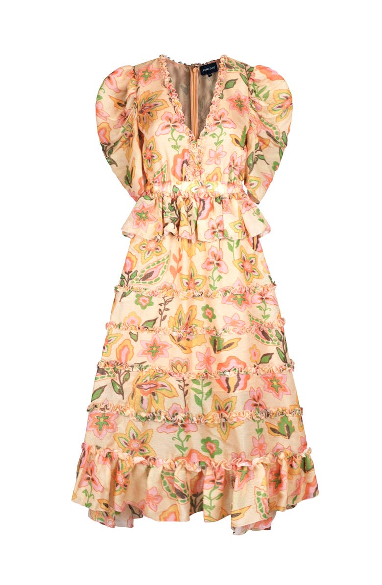 Jessie Zhao New York Gold Garden Metallic Midi Dress, Alternate, color, Orange