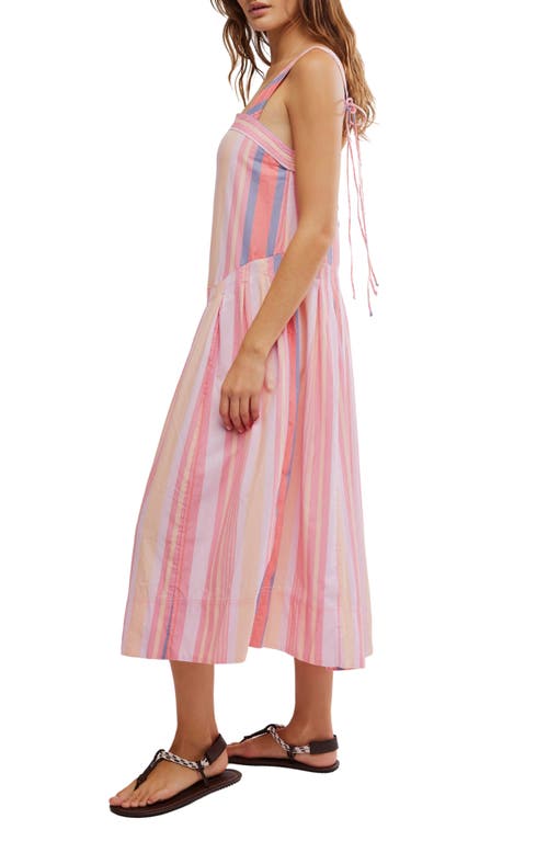 Free People Primavera Stripe Cotton Midi Dress In Strawberry Combo