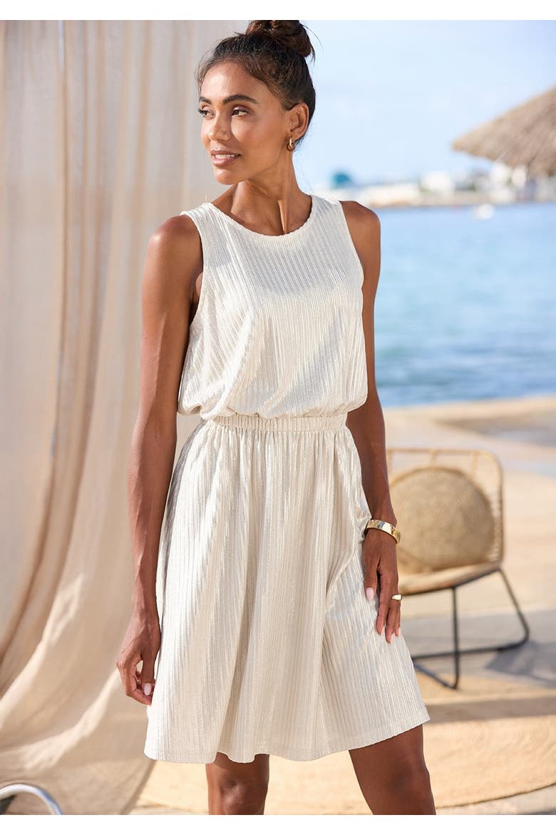 Metallic Sleeveless Dress, Alternate, color, Beige Gold