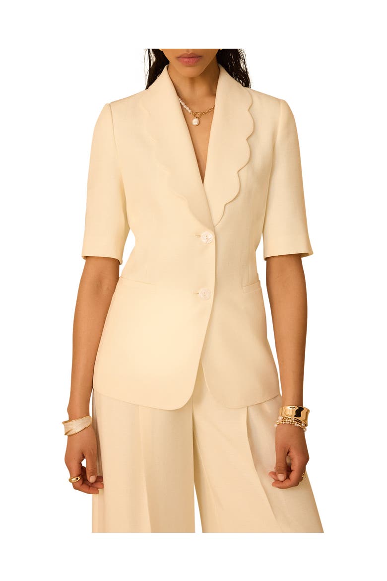 Scallop Front Short Sleeve Blazer, Alternate, color, Cream