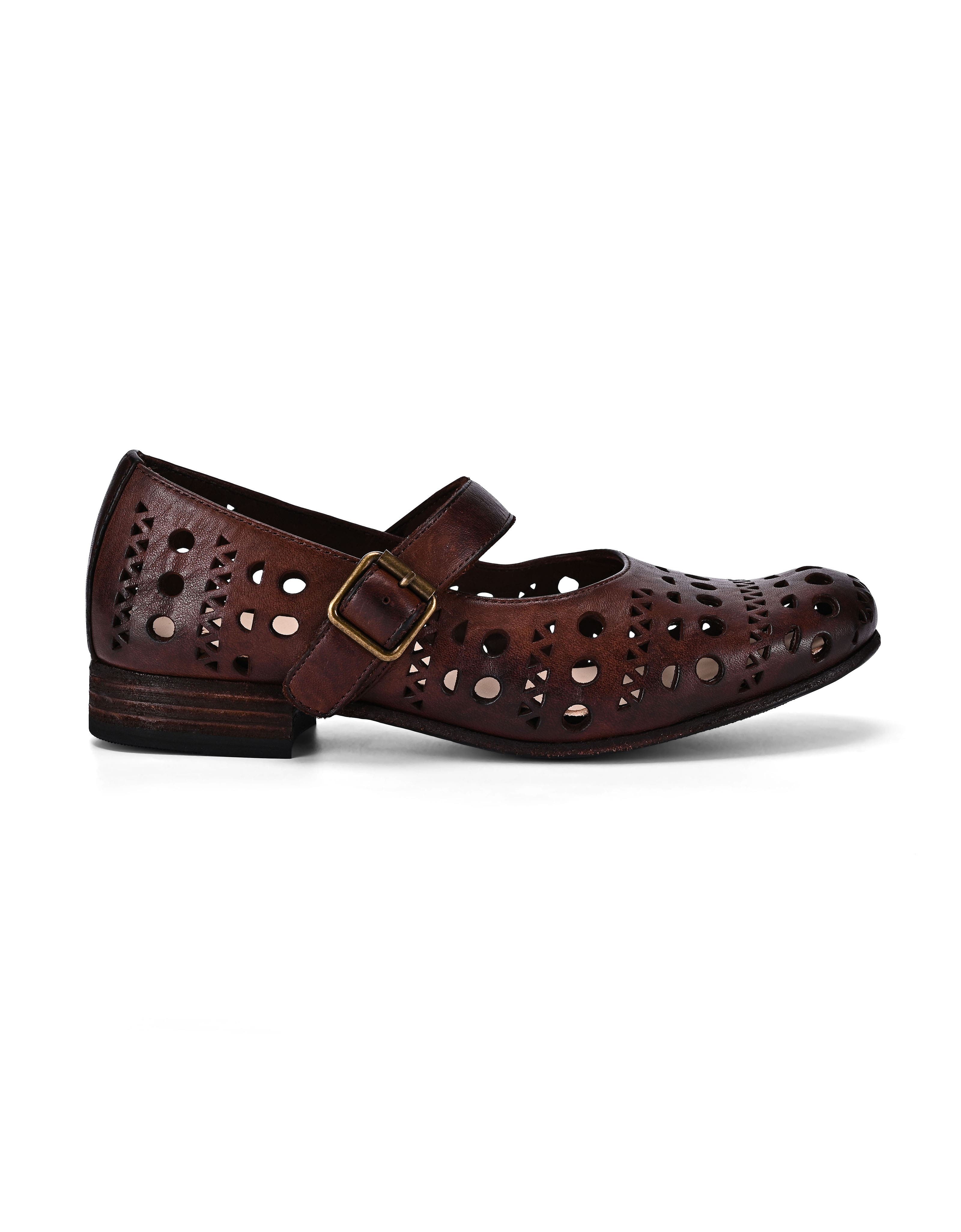 Retro Genuine Leather Breathable Cutout Mary Jane Flat, Alternate, color, Coffee