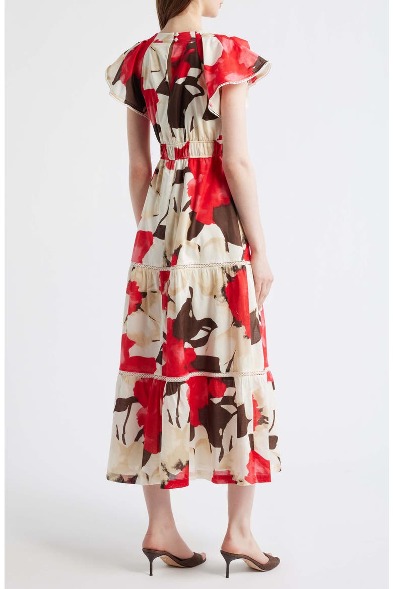 Floral Print Tiered Midi Dress, Alternate, color, WHITE DOVE MULTI
