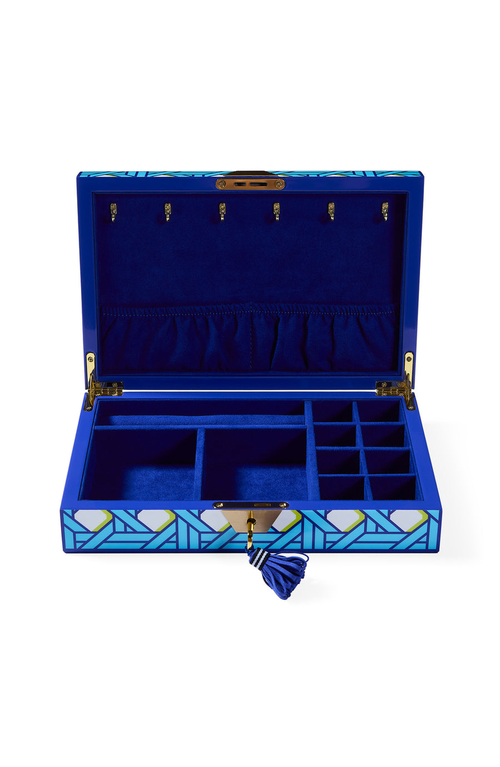 Jonathan Adler Basketweave Lacquer Jewelry Box In Blue