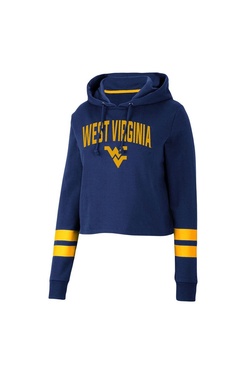 COLOSSEUM Women's Colosseum Navy West Virginia Mountaineers Throwback Stripe Cropped Pullover Hoodie, Alternate, color, 