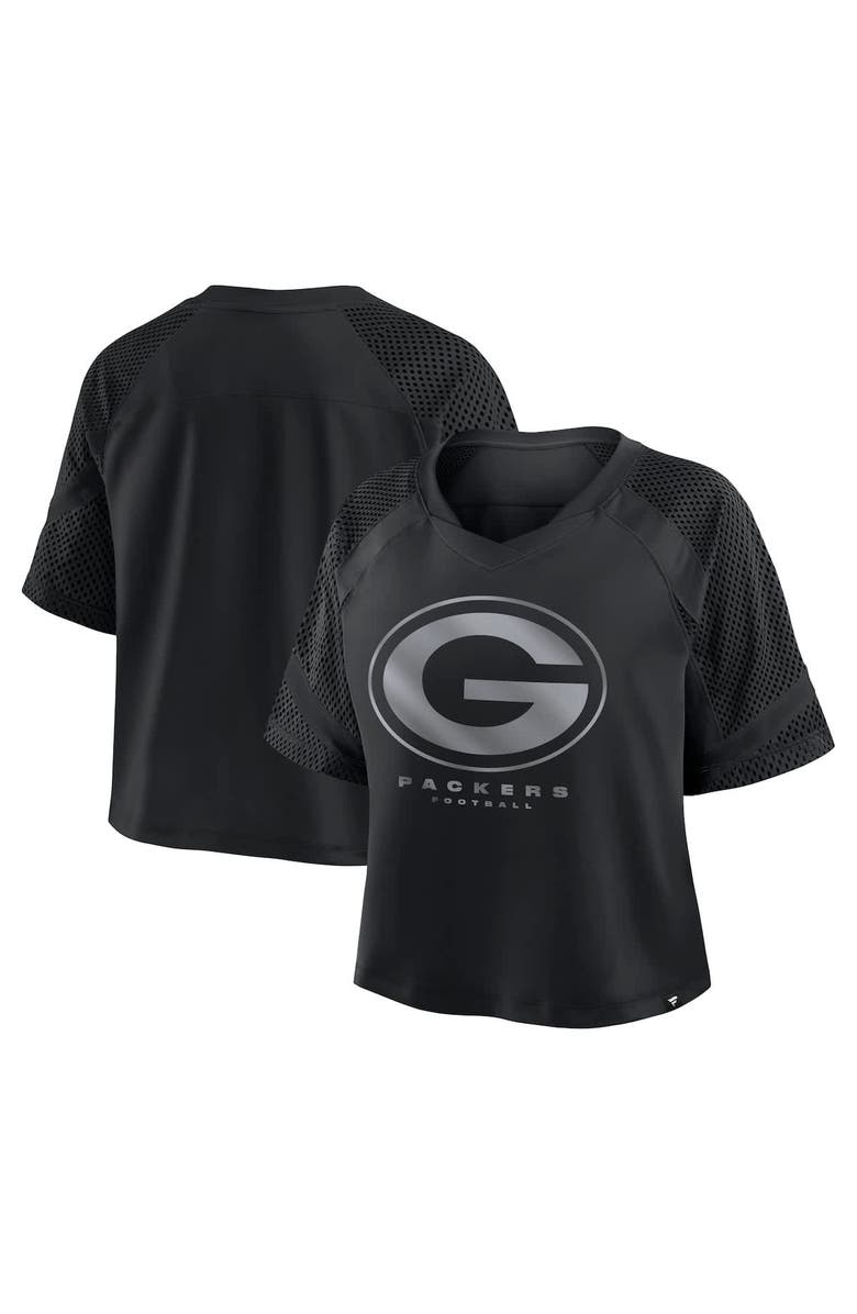 FANATICS Women's Fanatics Green Bay Packers Oversized Raglan V-Neck Blackout Fashion Jersey, Main, color, Black
