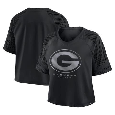 Women's Fanatics Green Bay Packers Oversized Raglan V-Neck Blackout Fashion Jersey