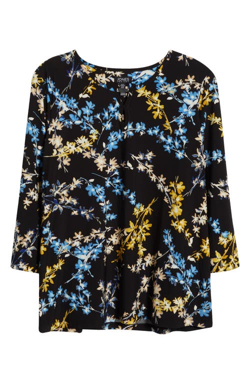 Jones New York Print Keyhole Three-quarter Sleeve Crepe Top In Multi