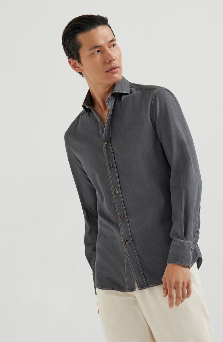 Brunello Cucinelli Spread collar shirt, Alternate, color, Anthracite