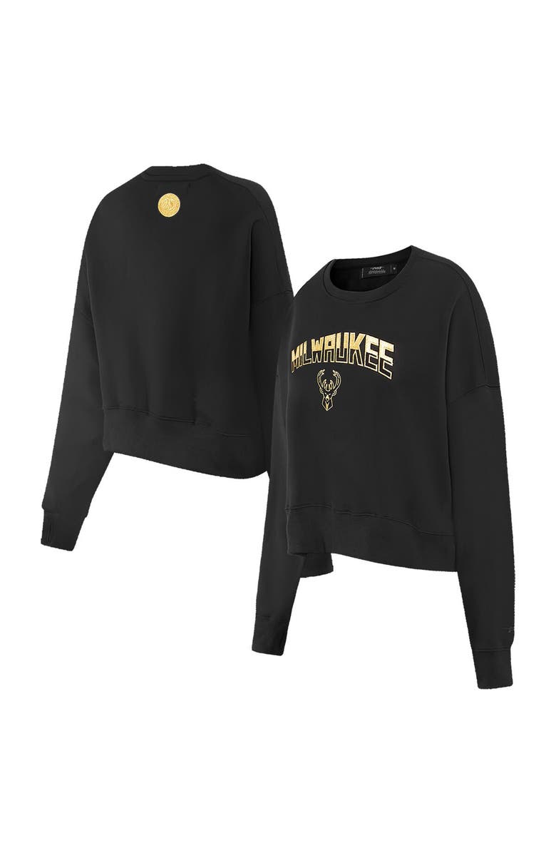 PRO STANDARD Women's Pro Standard  Black Milwaukee Bucks Glam Cropped Pullover Sweatshirt, Main, color, 