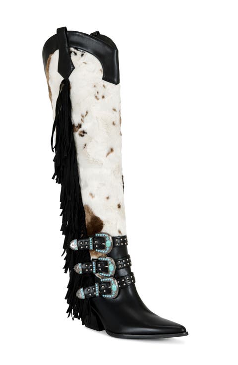 Gwayne Faux Fur Over the Knee Western Boot (Women) (Wide Calf)