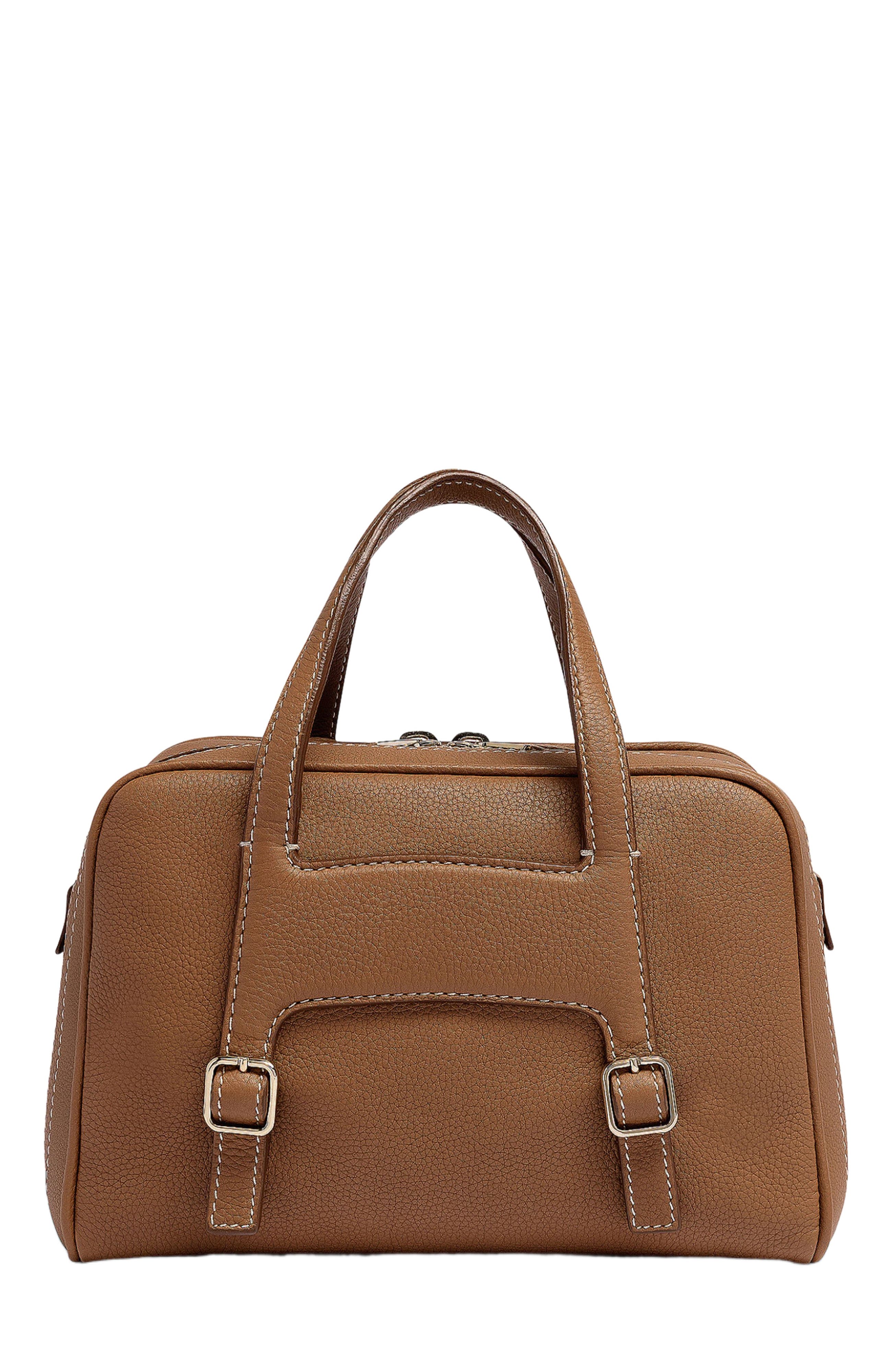 Santoni Leather handbag, Alternate, color, Brown