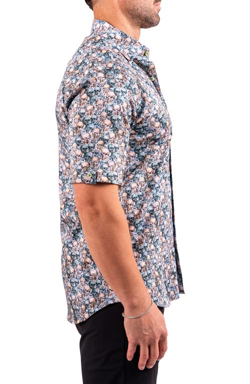 Maceoo Galileo Resistance0335 Yellow Skull Print Short Sleeve Cotton Button-up Shirt