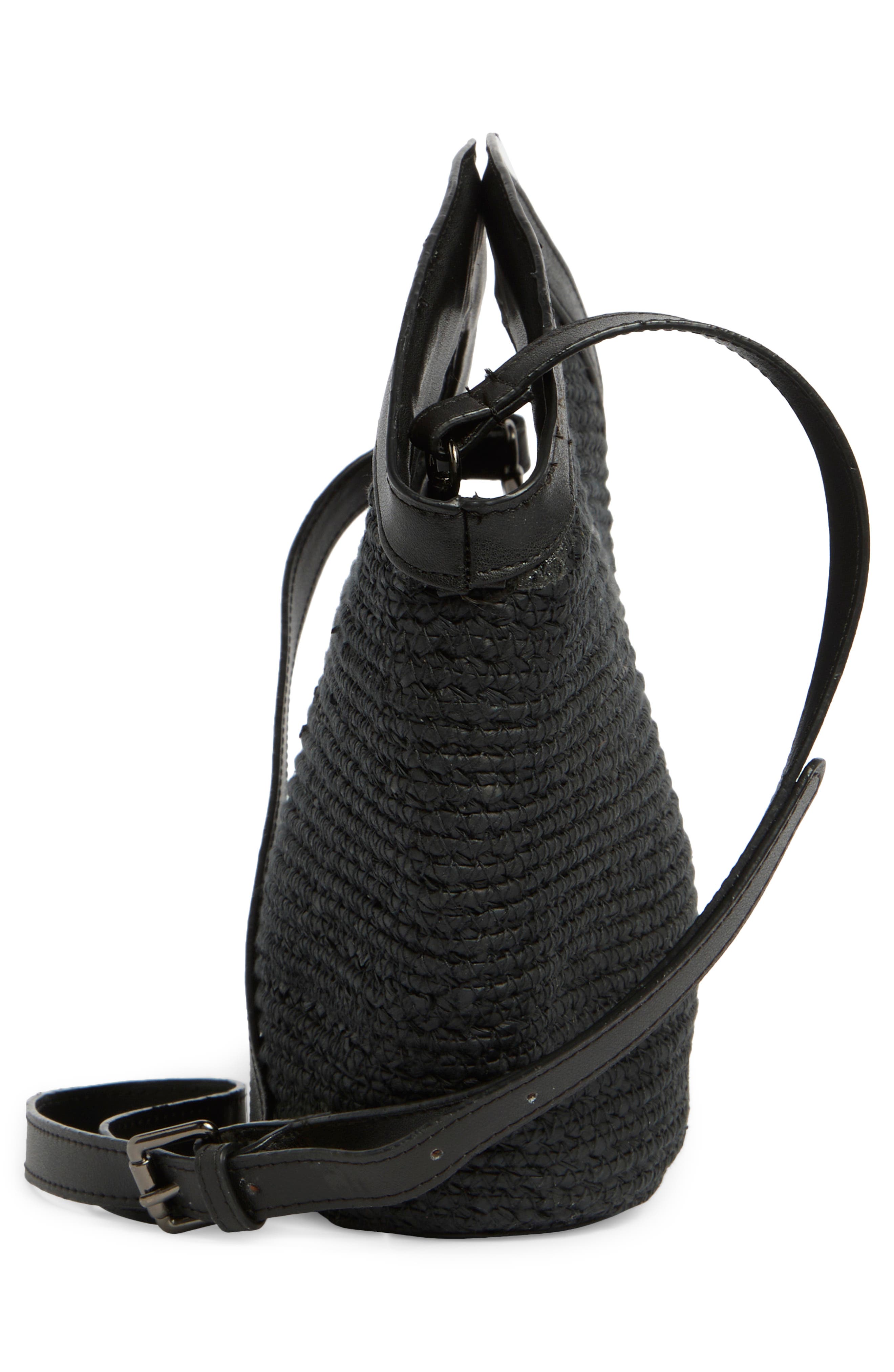 Collection XIIX Flared Cutout Handle Straw Bag, Alternate, color, Black