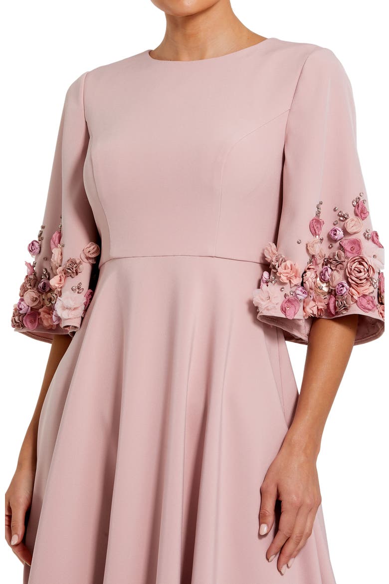 Crepe 3/4 Sleeve 3D Flower Trim A Line Gown, Alternate, color, Rose