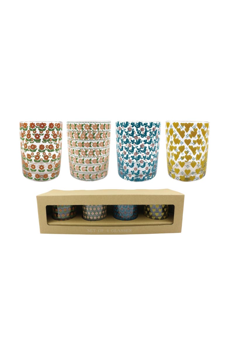 Retro Juice Glasses Set of 4 Multicolored 11oz Stylish Drinkware for Home Decor and Gift Giving, Main, color, Multicolored