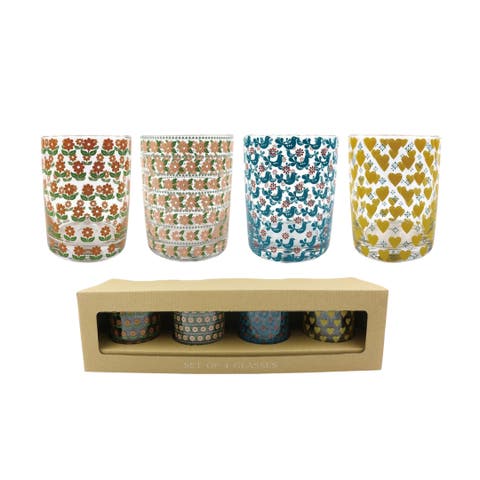 Retro Juice Glasses Set of 4 Multicolored 11oz Stylish Drinkware for Home Decor and Gift Giving