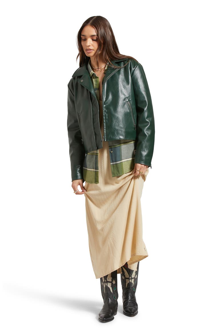 The Faux Leather Moto Jacket, Alternate, color, PINE NEEDLE
