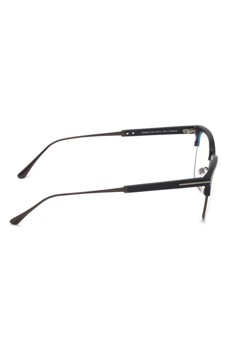 TOM FORD 52mm Geometric Blue Light Blocking Optical Glasses, Alternate, color, Black Ruthenium / Blue Block