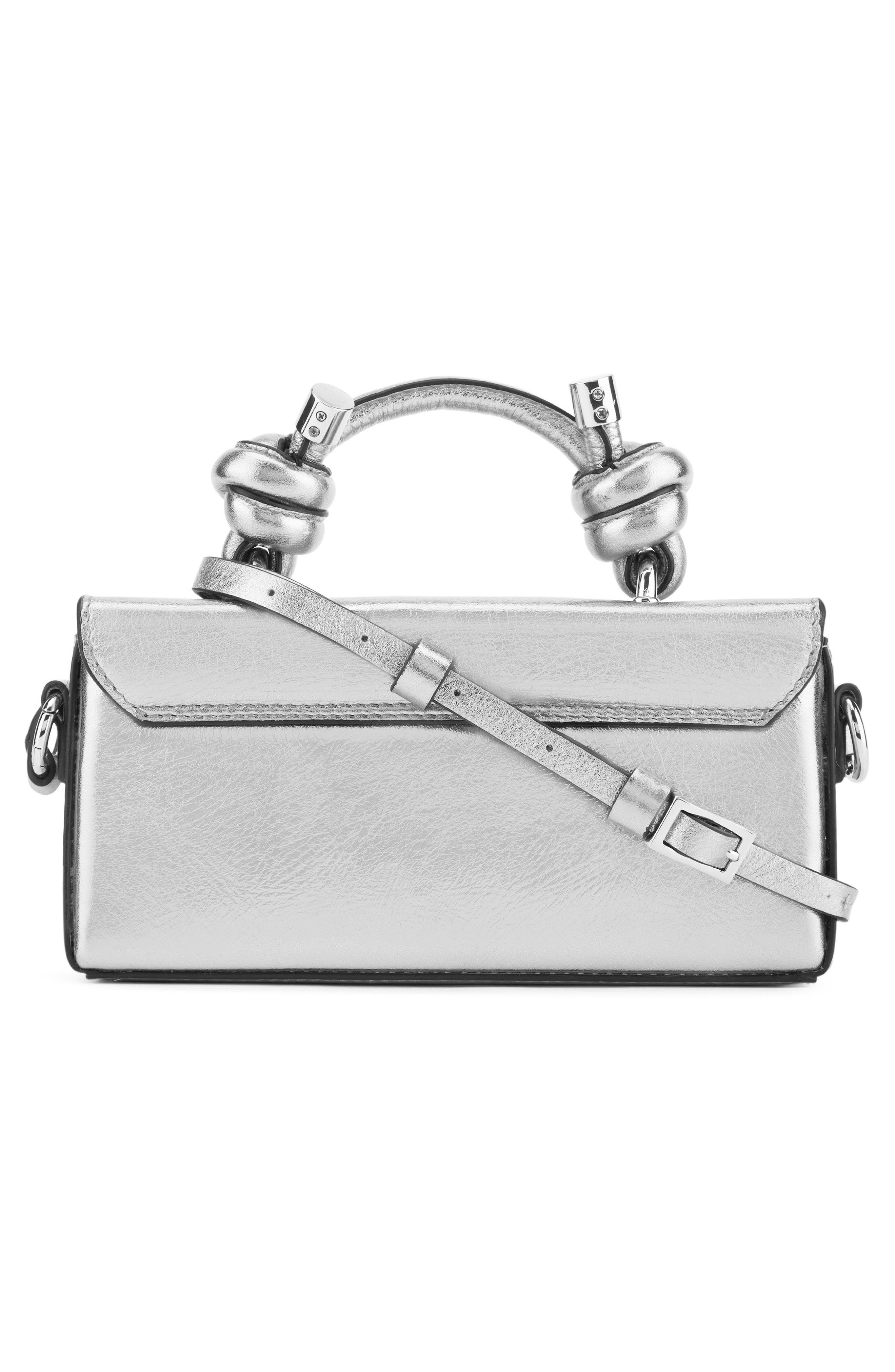 behno Micro Mary Soft Metallic Leather Crossbody Bag, Alternate, color, Silver