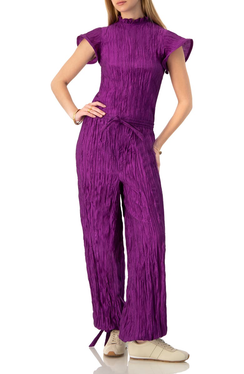 IVONNE Straight Blouse with Ruffle Short Sleeves, Alternate, color, Purple