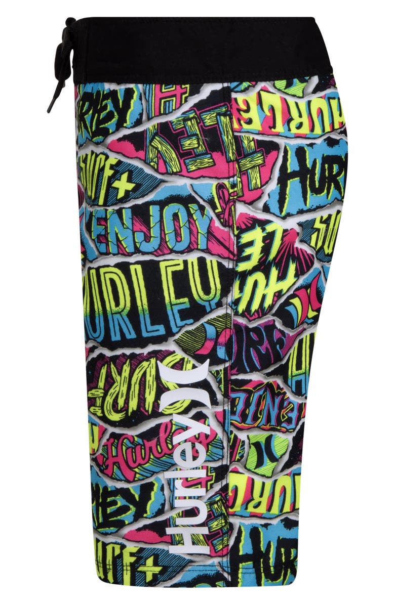 Hurley Kids' Ripped Sticker Swim Trunks, Alternate, color, 