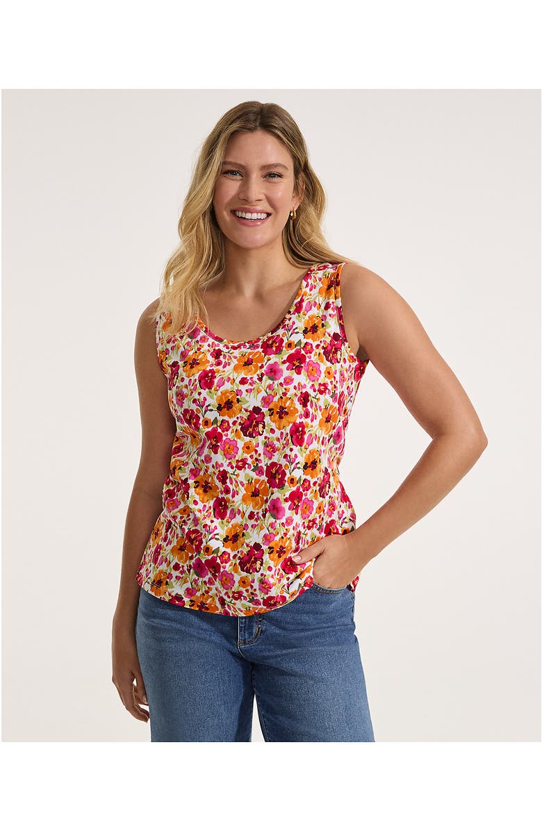 Lands' End Cotton Tank Top, Alternate, color, White/Hot Pink Painted Blooms