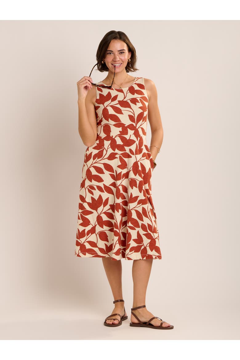 Adla Trailing Leaf Print Midi Dress, Alternate, color, Brown