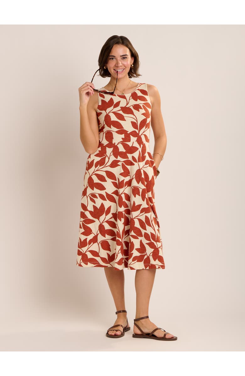 Brakeburn Adla Trailing Leaf Print Midi Dress, Alternate, color, Brown