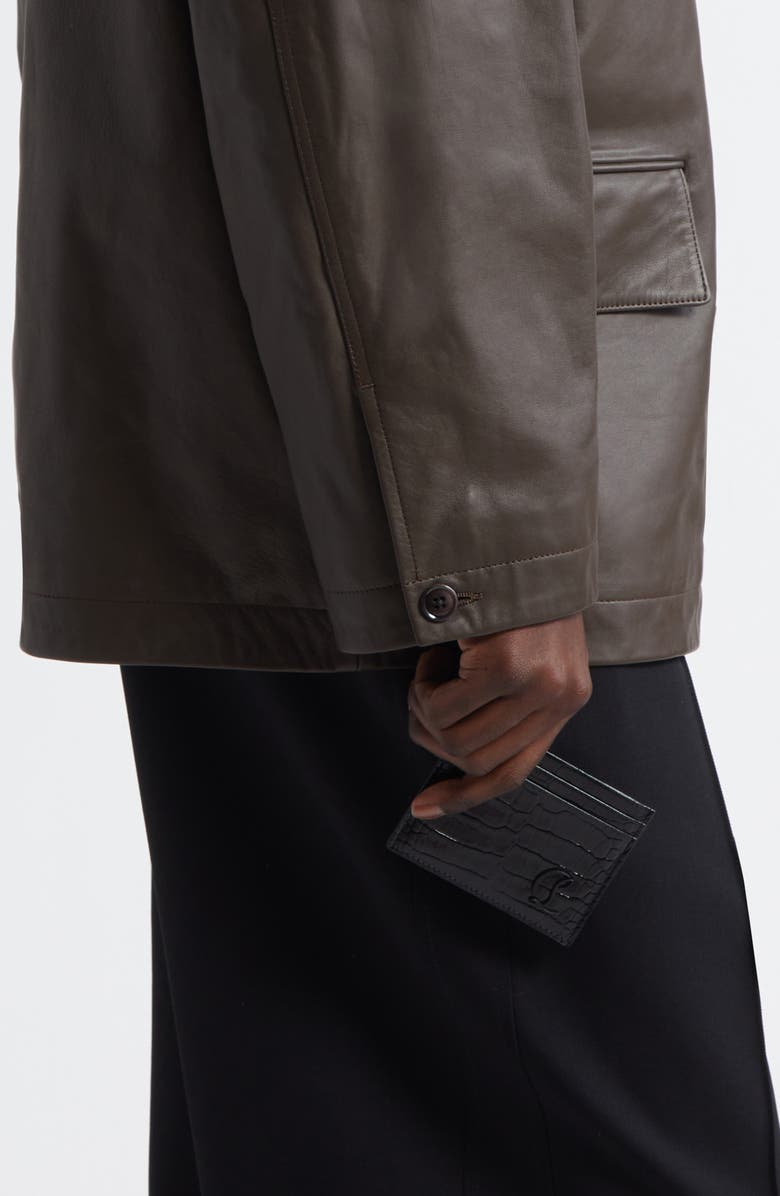 Christian Louboutin Mooncrest Lizard Embossed Leather Card Case, Alternate, color, Black