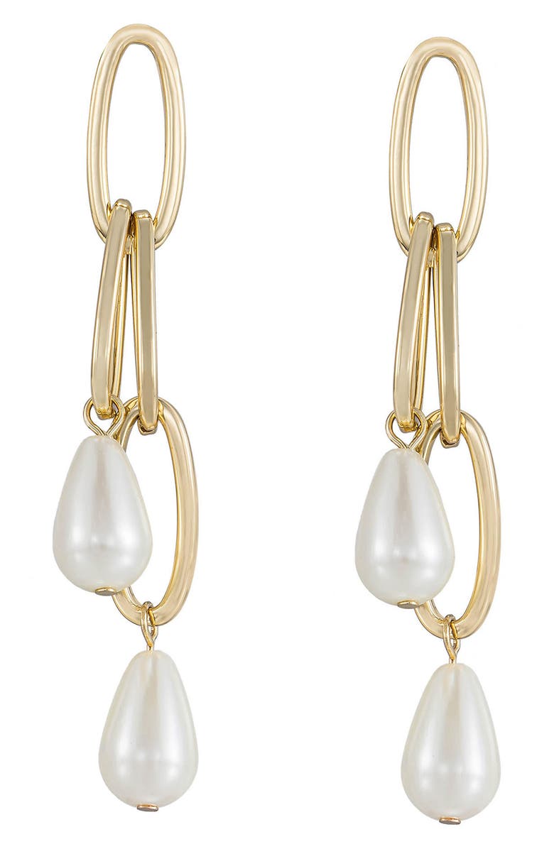 Ettika Freshwater Pearl Drop Earrings, Main, color, Gold