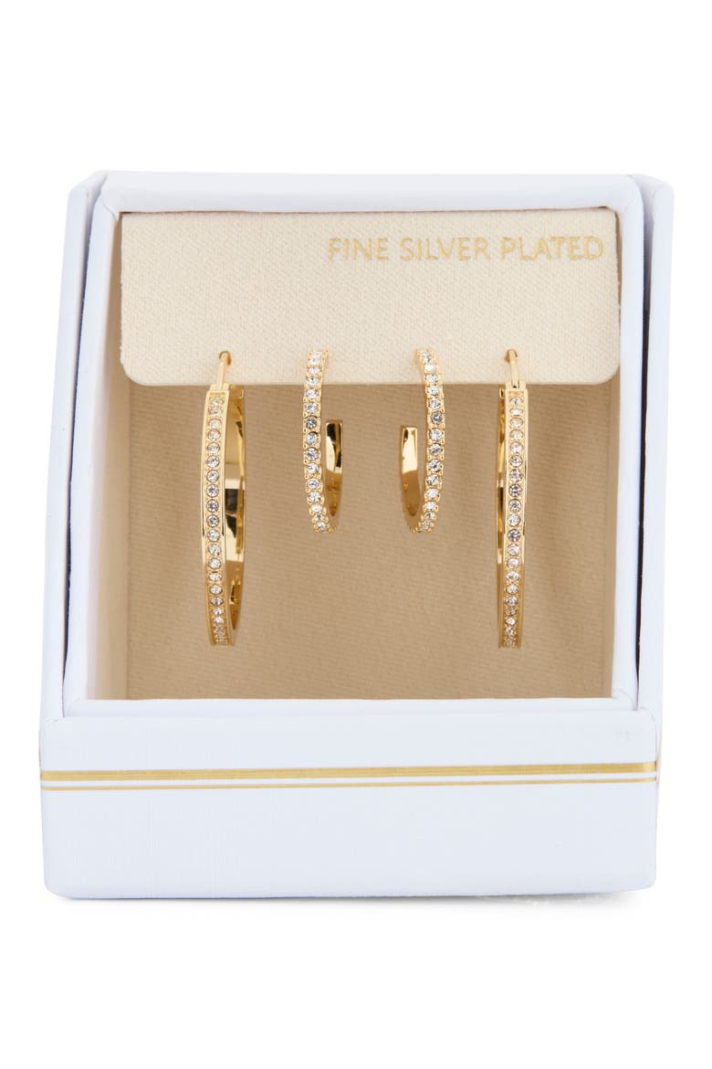 Set of 2 Cubic Zirconia Hoop Earrings, Main, color, CLEAR- GOLD