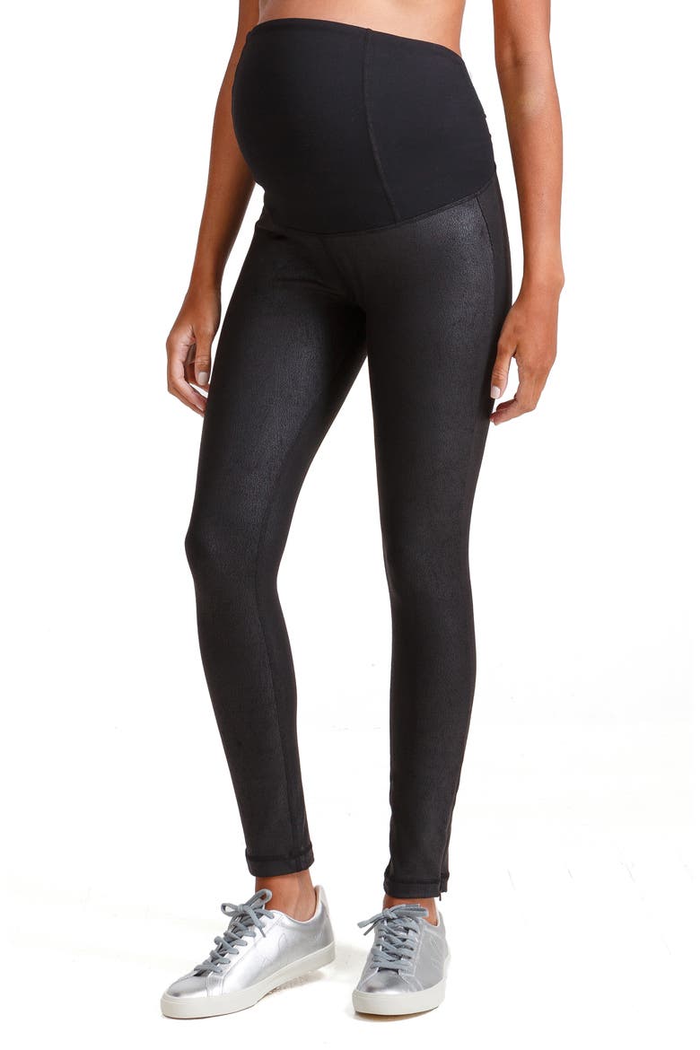 Ingrid & Isabel® Faux Leather Maternity Leggings, Alternate, color, JET BLACK