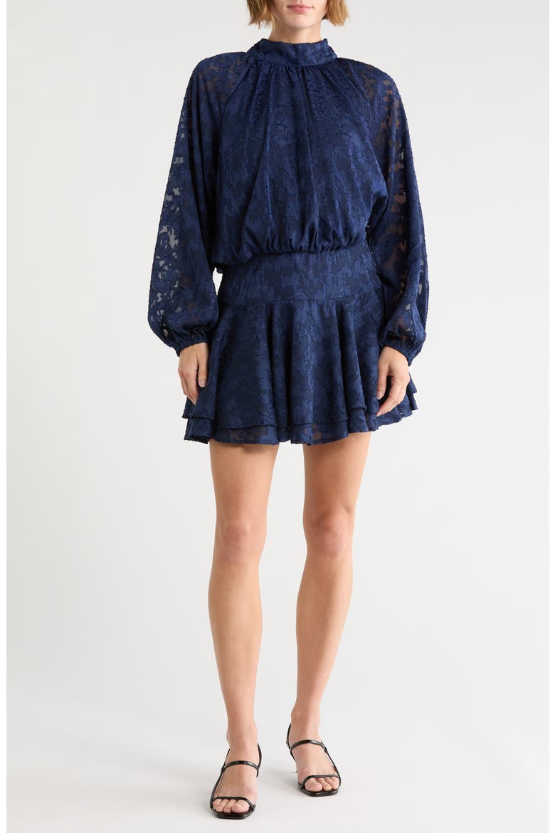 Mock Neck Long Sleeve Minidress, Main, color, NAVY