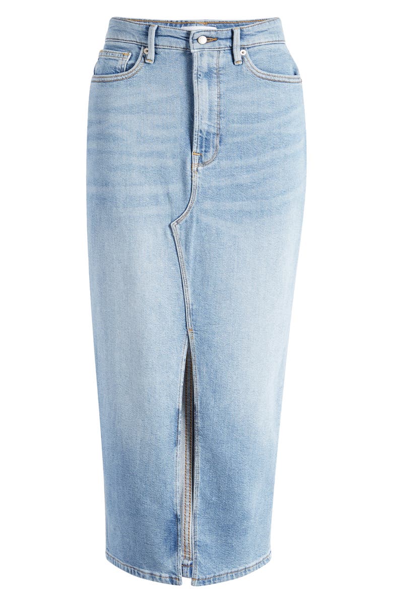 Good American Slit Front Denim Midi Skirt, Alternate, color, Blue598