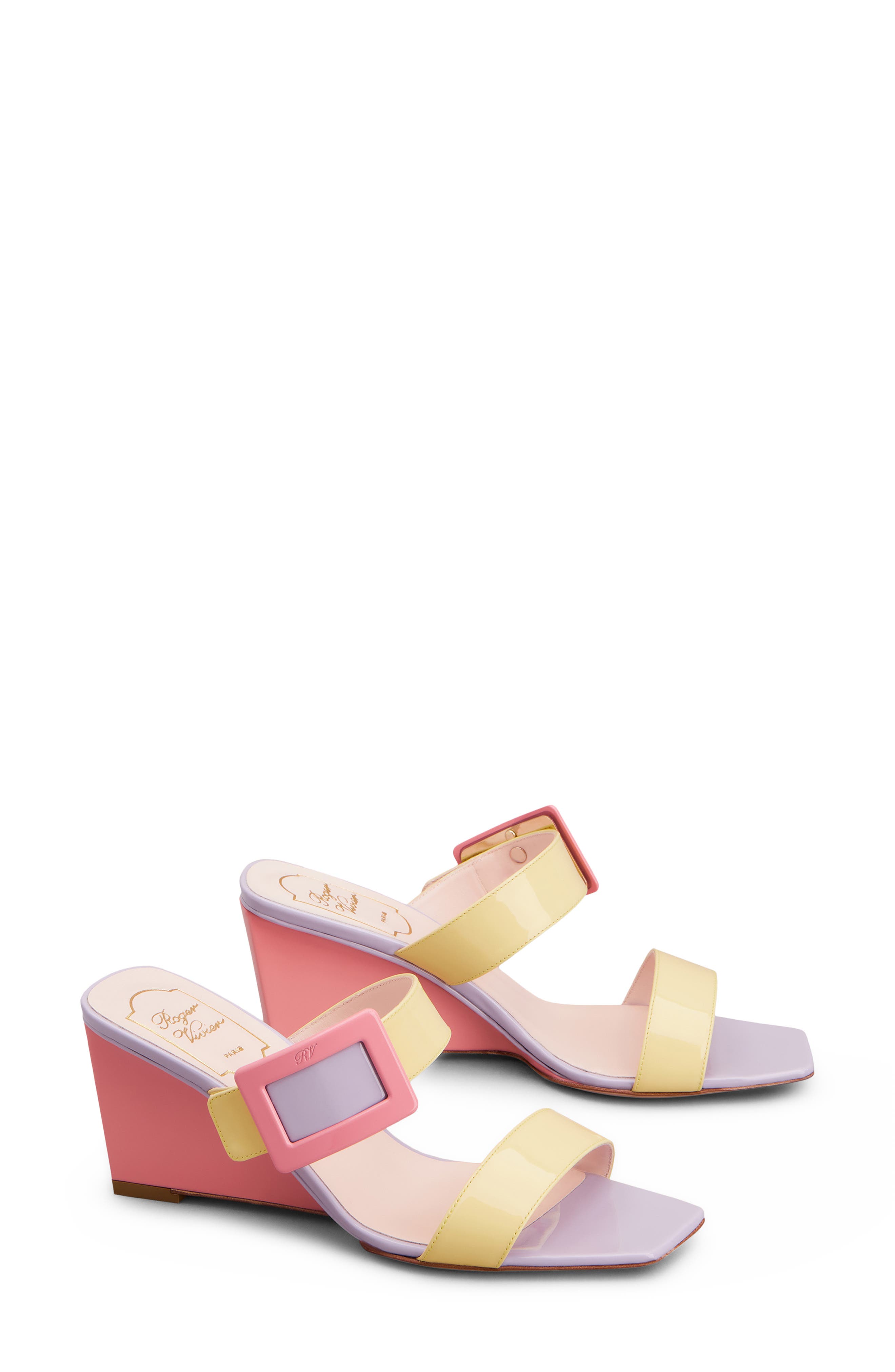 Roger Vivier Belle Vivier Colorblock Wedge Sandal, Alternate, color, Yellow/ Violet/ Pink