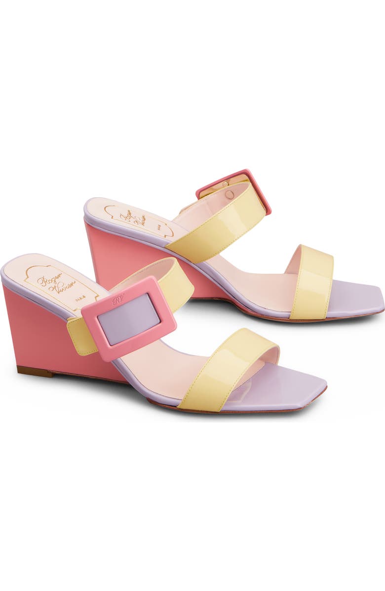 Roger Vivier Belle Vivier Colorblock Wedge Sandal, Alternate, color, Yellow/ Violet/ Pink