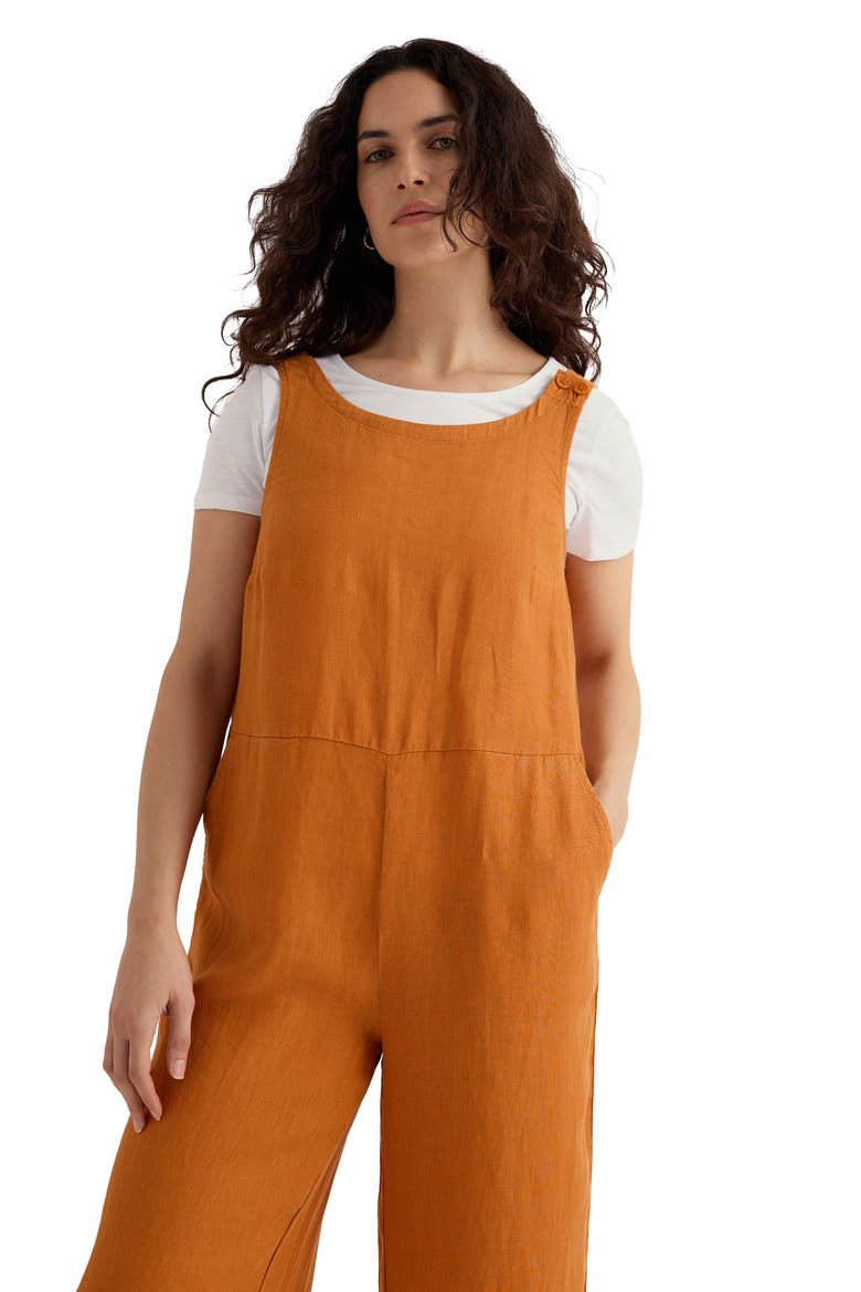 Salt Air Wide Leg Linen Jumpsuit, Alternate, color, AMBER