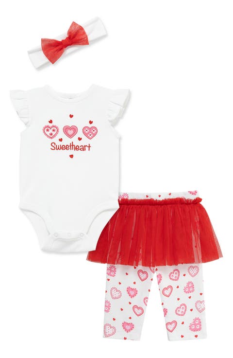 Sweetheart Embroidered Bodysuit, Tutu Leggings & Headband Set (Baby)