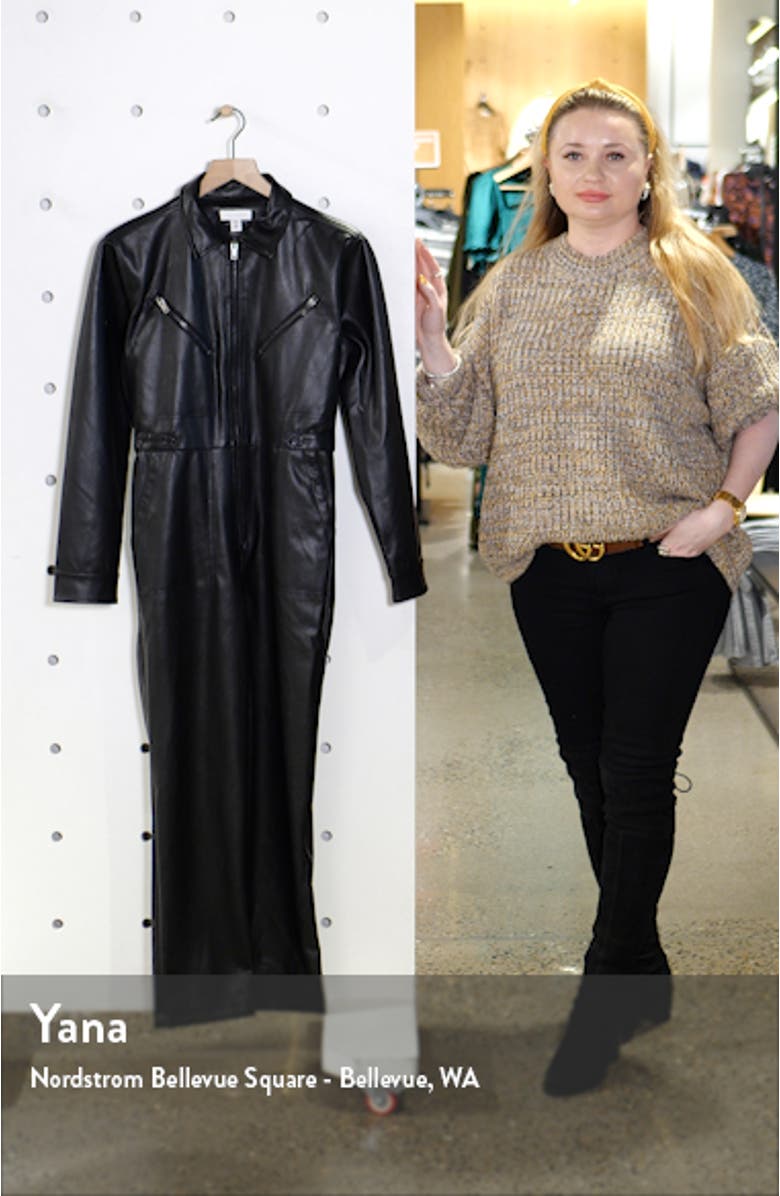 Long Sleeve Straight Leg Faux Leather Jumpsuit, sales video thumbnail