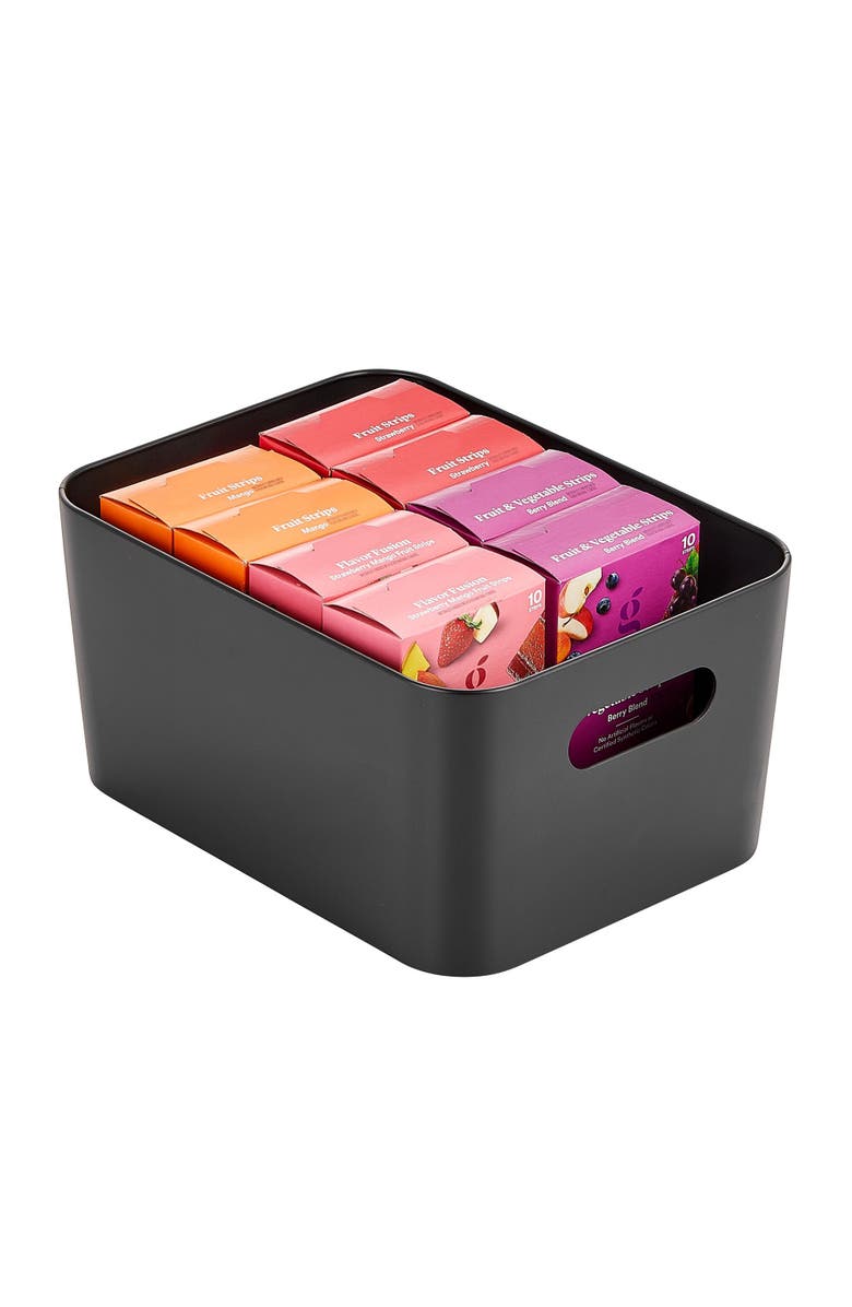 mDesign Metal Storage Bin with Handles - Set of 2 - Black, Alternate, color, Black