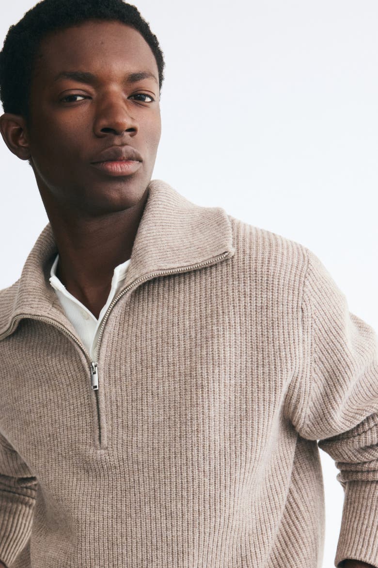 Regular-fit Half-zip Wool Sweater, Alternate, color, Beige