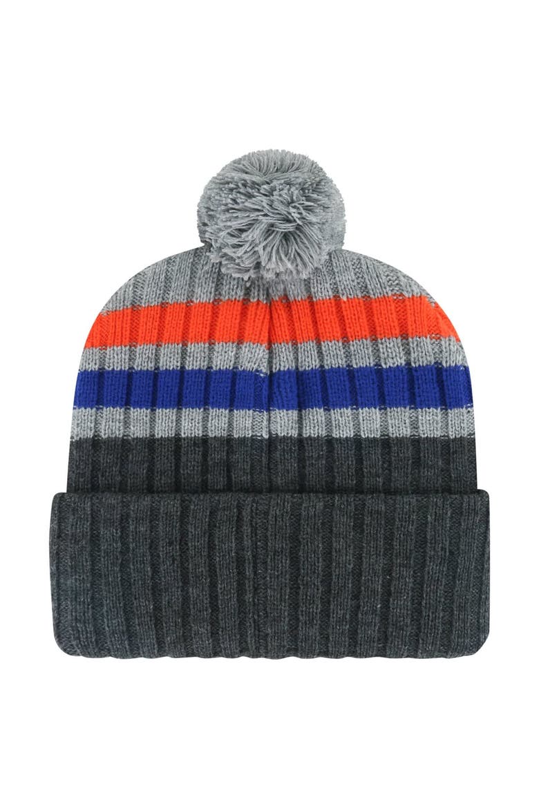 Men's '47 Gray New York Islanders Stack Patch Cuffed Knit Hat with Pom, Alternate, color, Gray