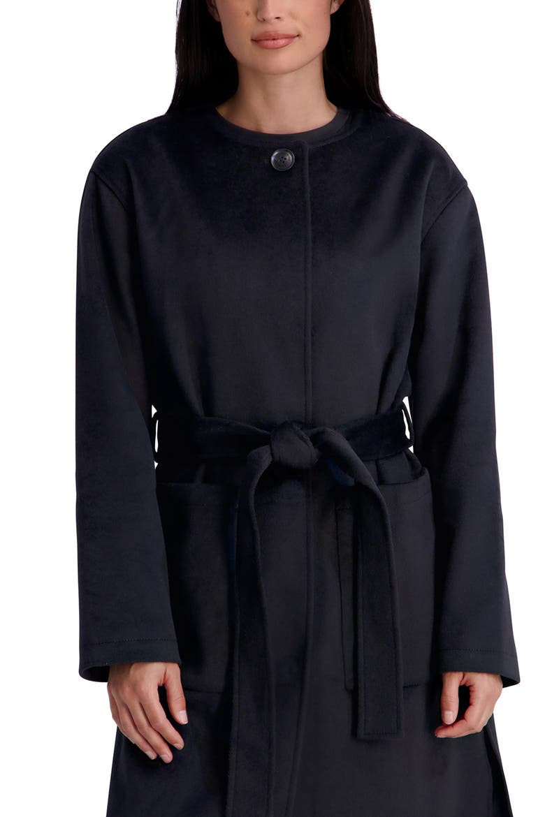 Jewel Neck Wool Blend Wrap Coat, Alternate, color, BLACK