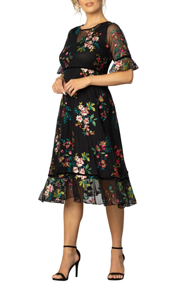 Kiyonna Wildflower Embroidered Cocktail Dress, Alternate, color, Onyx