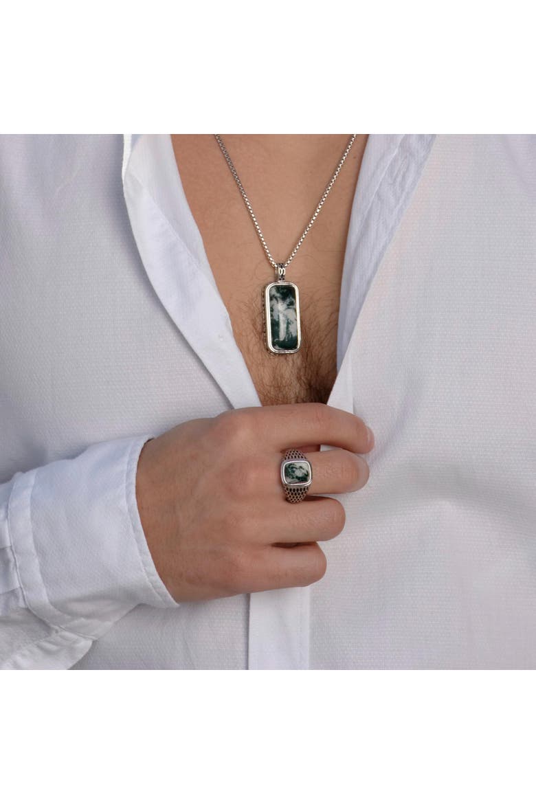 Tree Agate Sterling Silver Men Tag Necklace, Alternate, color, Silver