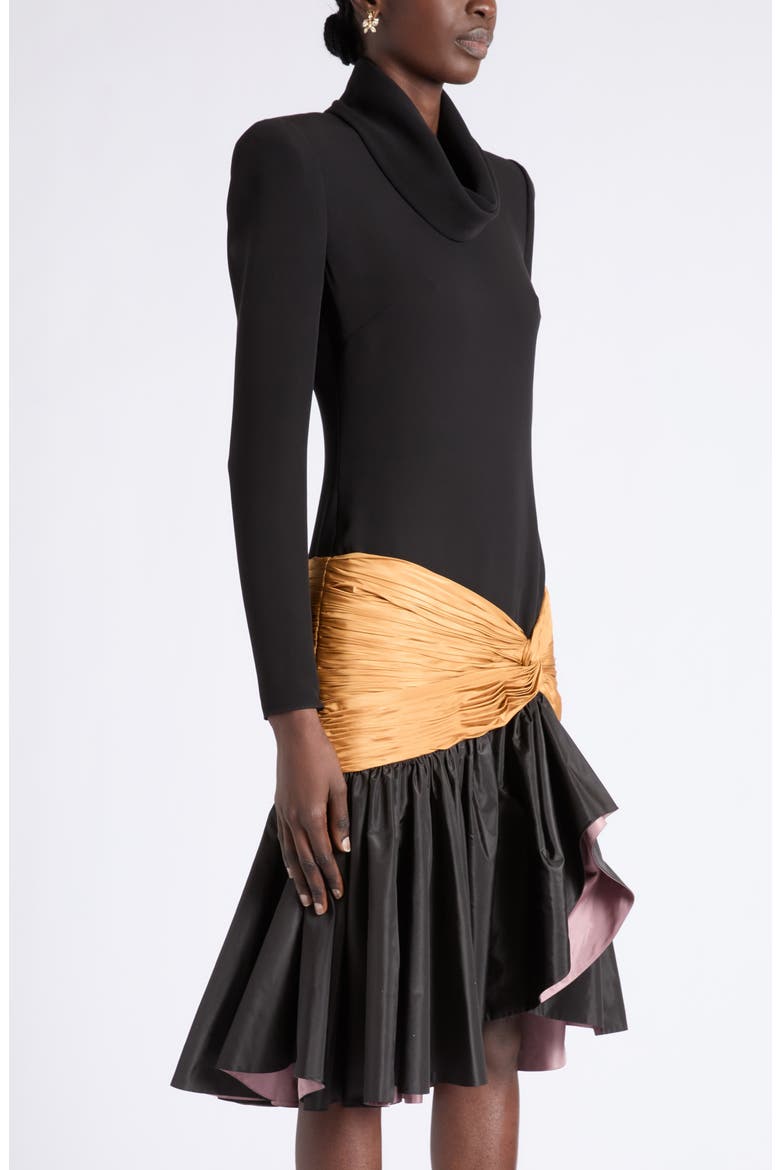 Draped Cowl Neck Taffeta Dress, Alternate, color, BLACK/ GOLD